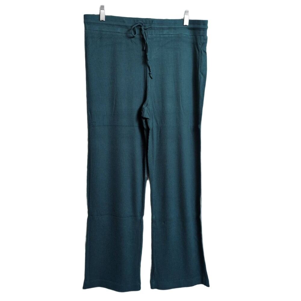 NWT Andie The Wide Leg Pant Fern Green Drawstring Waffle Knit Comfort L
